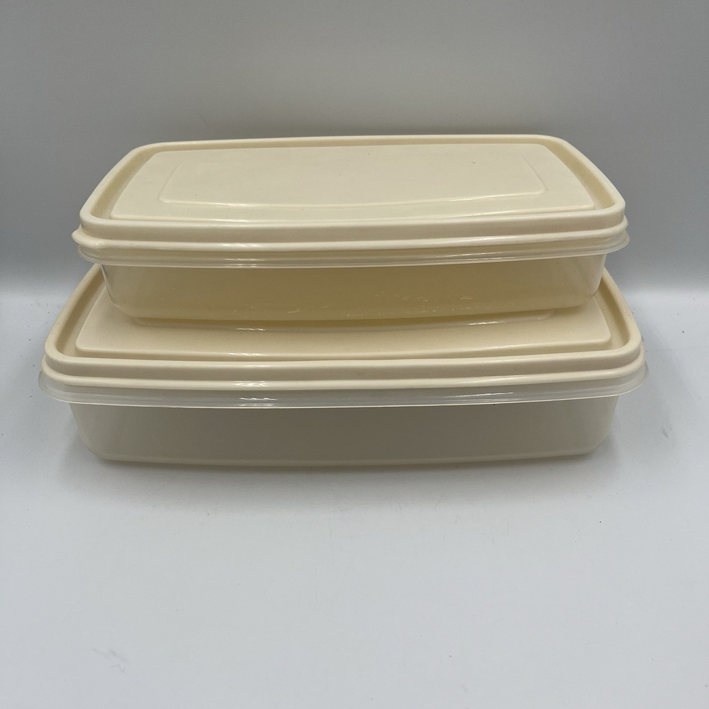 Vintage Rubbermaid Servin' Savers #5 & #6 Storage Container w/ Almond Lid